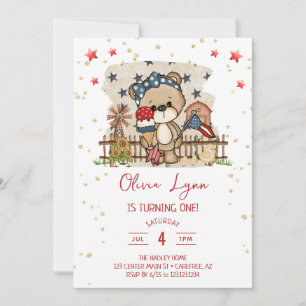 Summer Red White Blue Americana Birthday Invitation