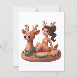 Summer Reindeer Holiday Fun Pool Party Design Postcard