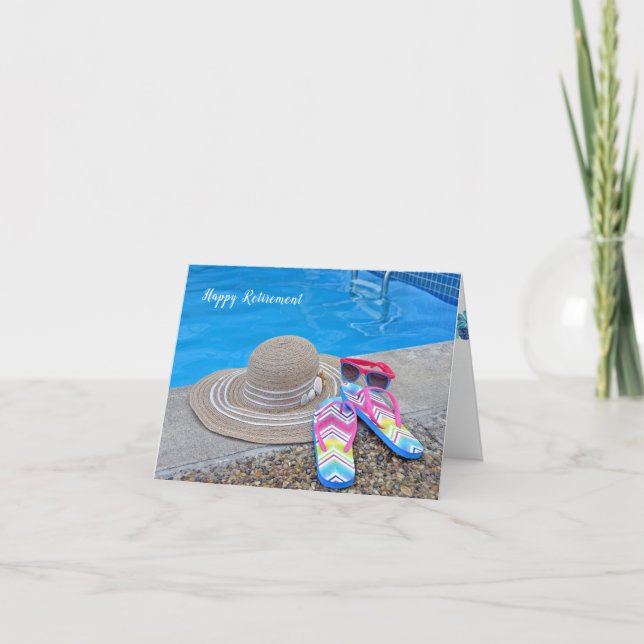 Summer Retirement by pool for Woman Card (Front)