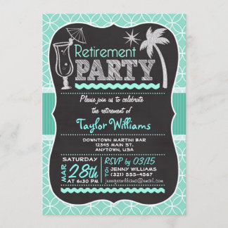 Summer Retirement Party Invitation on Aqua Pattern
