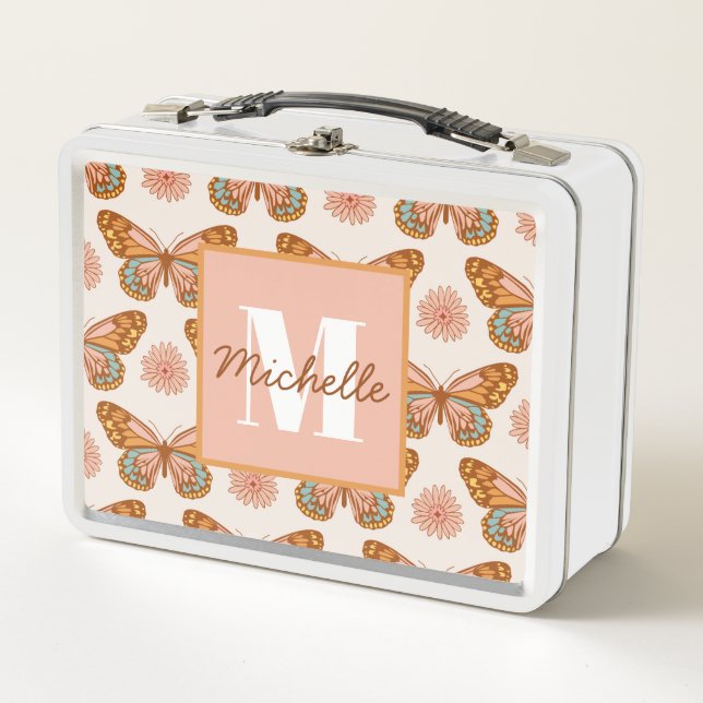 Summer Retro Butterfly | Monogram Lunch Box (Front)