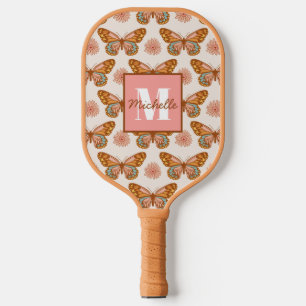 Summer Retro Butterfly   Monogram  Pickleball Paddle