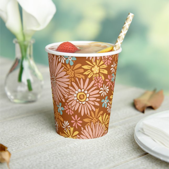 Summer Retro Flower Pattern Paper Cups (Insitu)