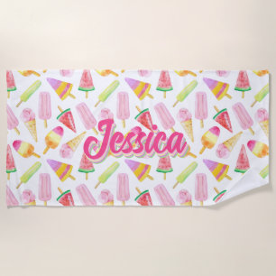 Summer Retro Pastel Ice cream Pattern Personalised Beach Towel