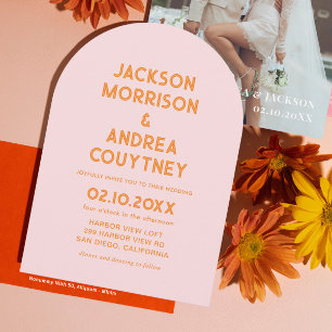 Summer Retro Pink and Orange Wedding Invitation