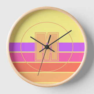 Summer Retro Strips Pink to Orange Personalise  Clock