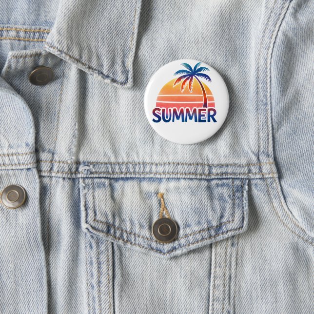 Summer retro sunset palm tree 6 cm round badge (In Situ)
