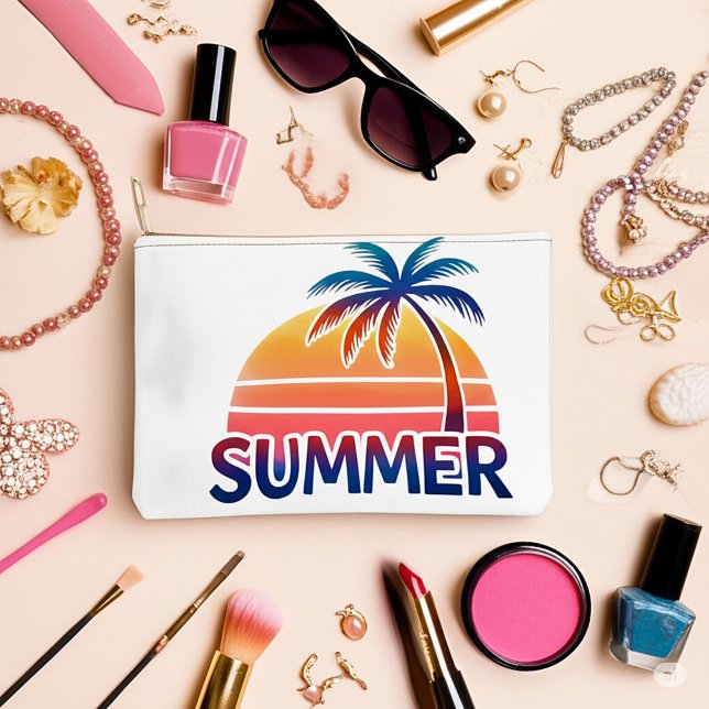 Summer retro sunset palm tree accessory pouch (Creator Uploaded)