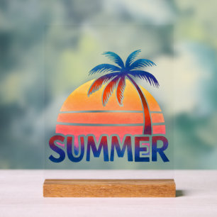 Summer retro sunset palm tree acrylic sign