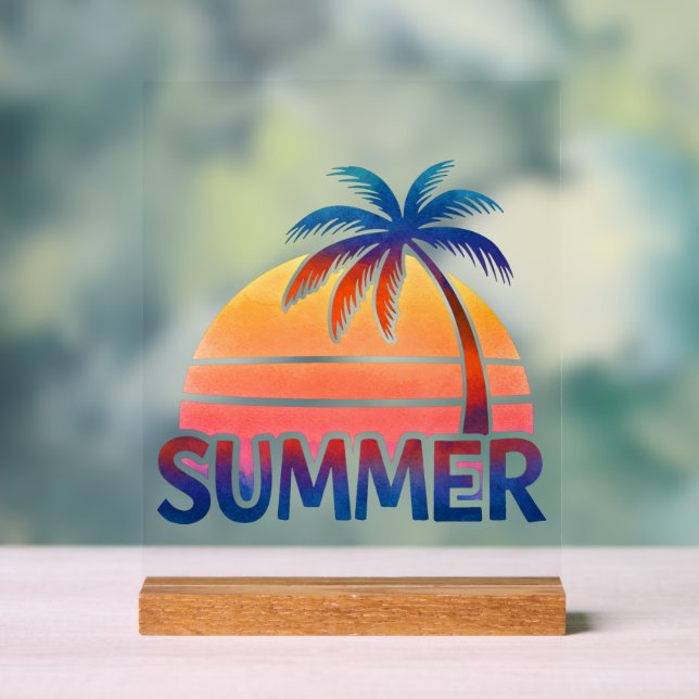 Summer retro sunset palm tree acrylic sign (Neutral)