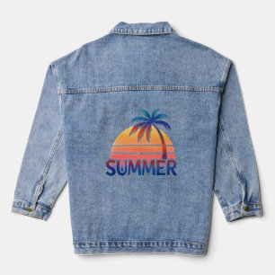 Summer retro sunset palm tree denim jacket