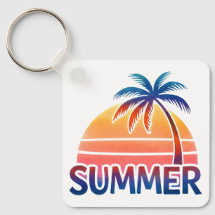 Summer retro sunset palm tree key ring