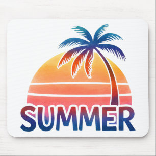 Summer retro sunset palm tree mouse mat