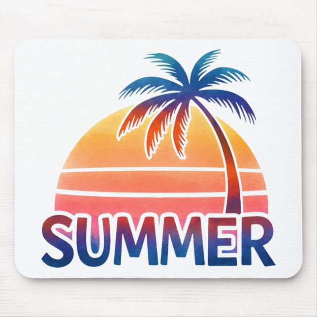 Summer retro sunset palm tree mouse mat (Front)