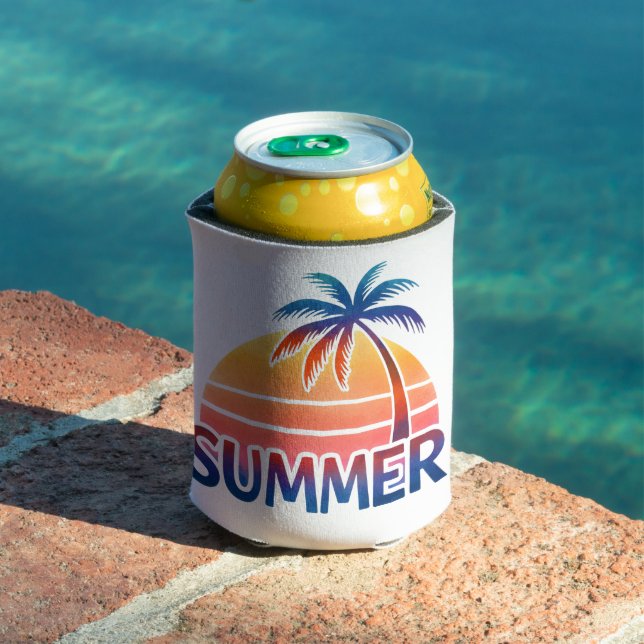 Summer retro sunset palm tree personalised can cooler (In Situ Pool)