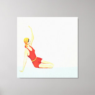 Summer Retro Vintage 1920s Art Lady at the Beach Canvas Print