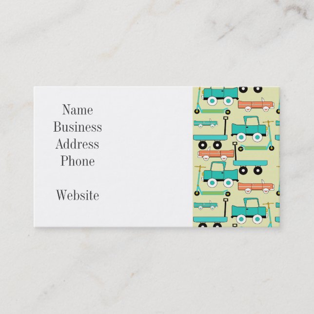 Summer Retro Wheels Scooters Cars Wagons Trucks Business Card (Front)