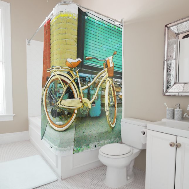 Summer Ride - Yellow Bicycle Shower Curtain (In Situ)