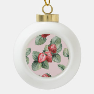 Summer Ripe Strawberries: Watercolor Pink Ceramic Ball Christmas Ornament