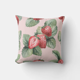 Summer Ripe Strawberries: Watercolor Pink Cushion