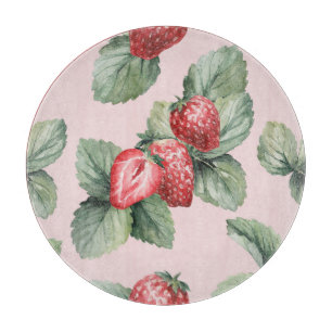 Summer Ripe Strawberries: Watercolor Pink Cutting Board