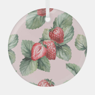 Summer Ripe Strawberries: Watercolor Pink Glass Tree Decoration