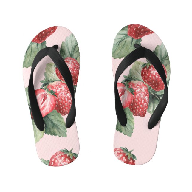 Summer Ripe Strawberries: Watercolor Pink Kid's Flip Flops (Footbed)
