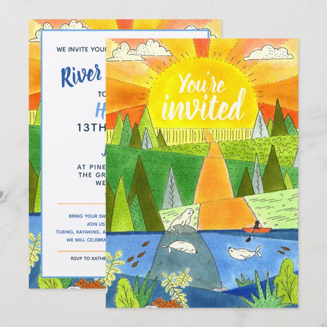 Summer River Adventure Teen Birthday Party Invitat Invitation (Front/Back)
