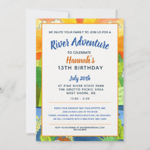 Summer River Adventure Teen Birthday Party Invitation