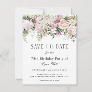 Summer Rose Floral 75th Birthday Save the Date