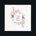 Summer Rose Garden Floral Birthday with Age Napkin<br><div class="desc">Beautiful watercolor pastel pink roses and mixed flowers and greenery form a square frame surrounding the guest of honour's birthday age in this lovely garden inspired paper napkin. You can personalise the age with any number.</div>