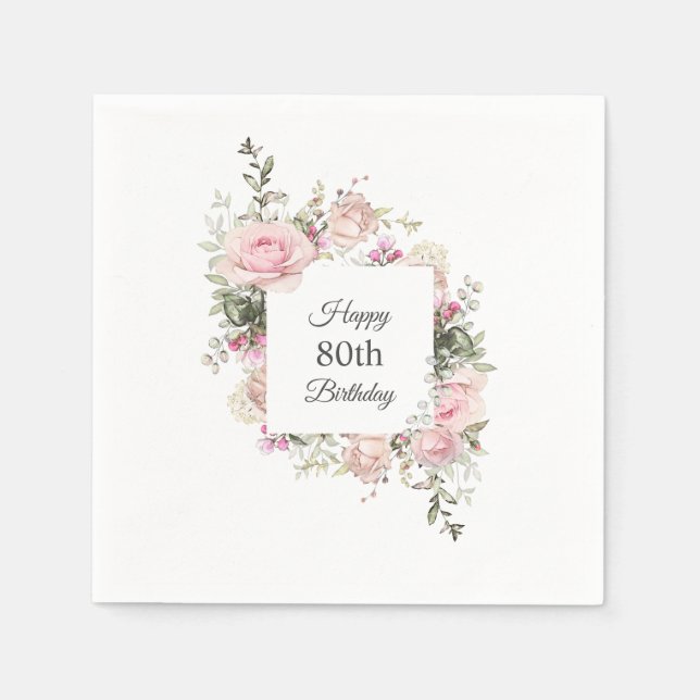 Summer Rose Garden Floral Birthday with Age Napkin (Front)