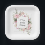 Summer Rose Garden Floral Birthday with Age Paper Plate<br><div class="desc">Beautiful watercolor pastel pink roses and mixed flowers and greenery form a square frame surrounding the guest of honour's birthday age on these lovely garden inspired paper plates. You can personalise the age with any number. The plates are available in 2 sizes and you can select either the square plates...</div>