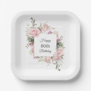 Summer Rose Garden Floral Birthday with Age Paper Plate