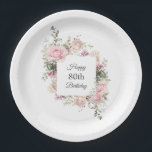 Summer Rose Garden Floral Birthday with Age Paper Plate<br><div class="desc">Beautiful watercolor pastel pink roses and mixed flowers and greenery form a square frame surrounding the guest of honour's birthday age on these lovely garden inspired paper plates. You can personalise the age with any number. The plates are available in 2 sizes and you can select either the round plates...</div>