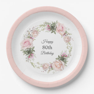 Summer Rose Garden Floral Birthday with Age Paper Plate