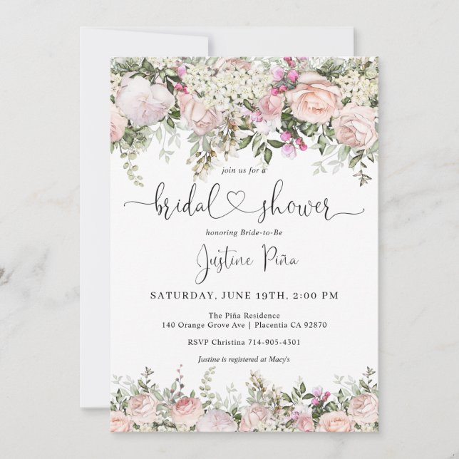 Summer Rose Garden Floral Bridal Shower Invitation (Front)