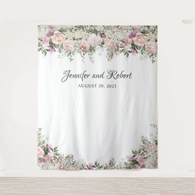 Summer Rose Garden Floral Photo Backdrop Tapestry (Front)