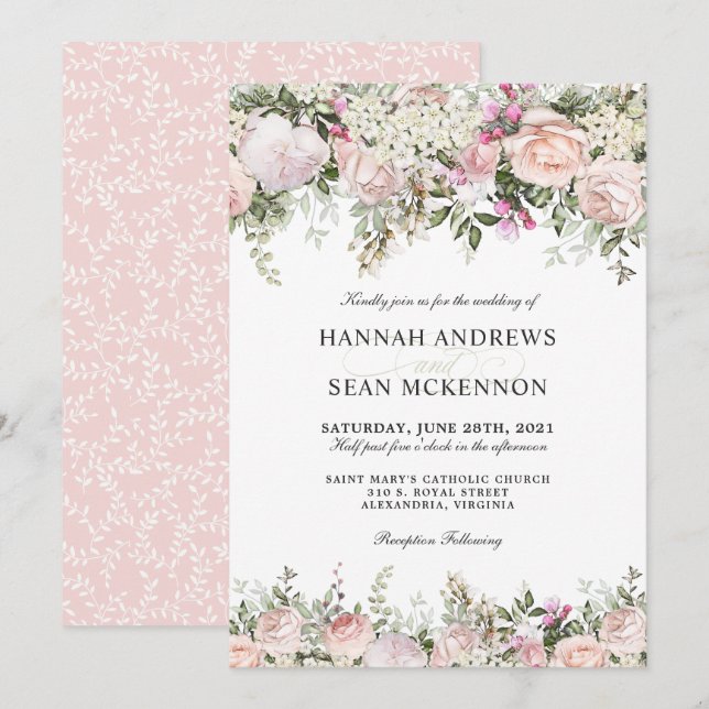 Summer Rose Garden Floral Wedding Invitation (Front/Back)