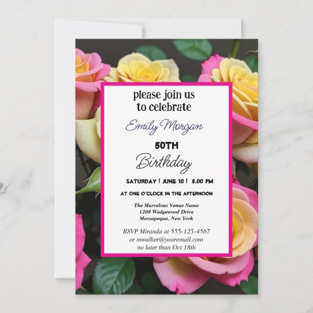 Summer Rose Garden Pink Floral 50th Birthday Invitation (Front)