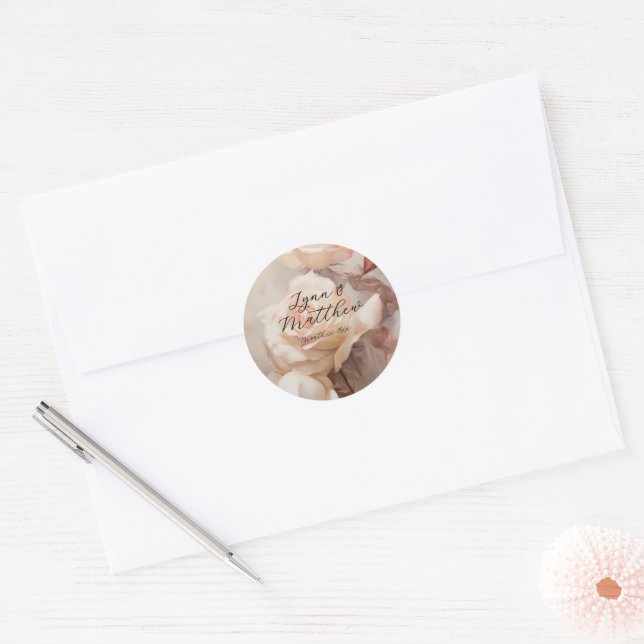 Summer Roses Elegant Wedding  Classic Round Sticker (Envelope)