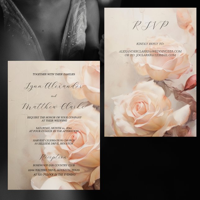 Summer Roses Elegant Wedding With RSVP  Invitation (Summer Roses Elegant Wedding Invitation With RSVP)