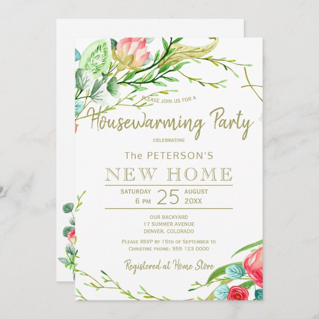 Summer roses garden elegant chic new home party invitation (Front/Back)