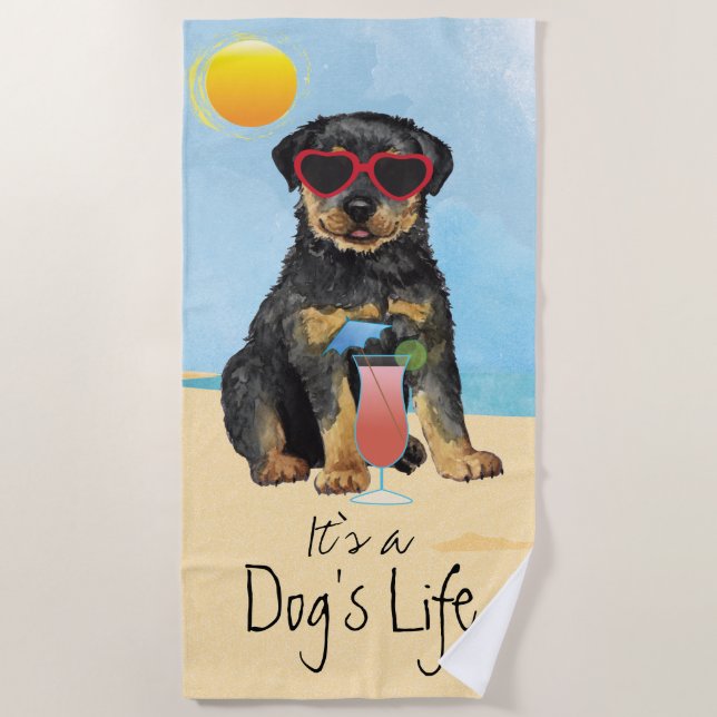 Summer Rottweiler Beach Towel (Front)