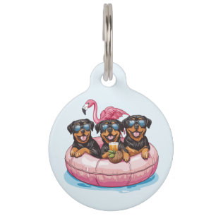Summer Rottweiler Dogs Flamingo Pool Tube Pet Tag