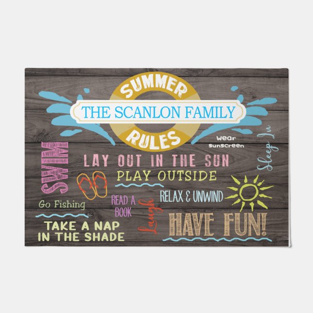  Summer Rules Personalised Mat, Pool Family  Doormat (Front)
