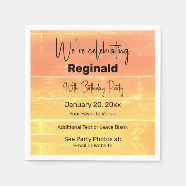 Summer Rustic Casual Yellow Peach Birthday Party Napkin (Front)