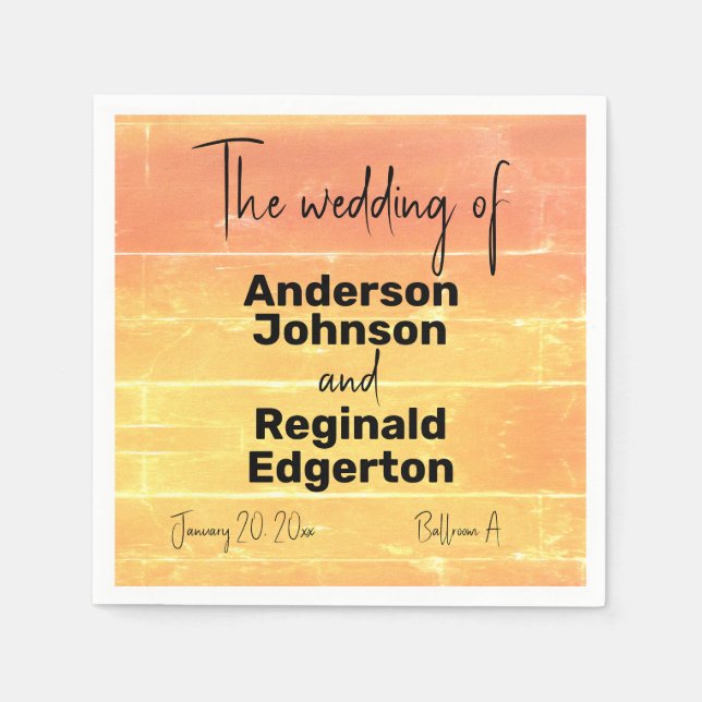 Summer Rustic Casual Yellow Peach Wedding Napkin (Front)