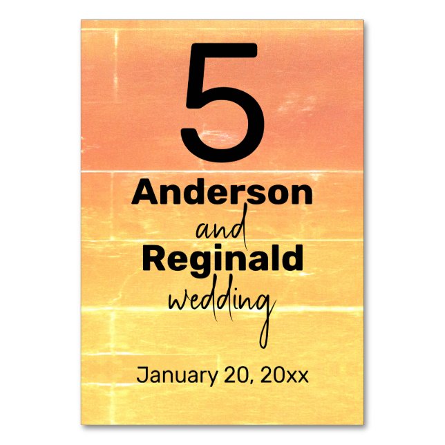 Summer Rustic Casual Yellow Peach Wedding Table Number (Back)