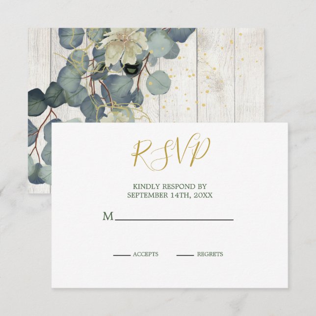 Summer Rustic Wood Elegant Gold Wedding RSVP (Front/Back)